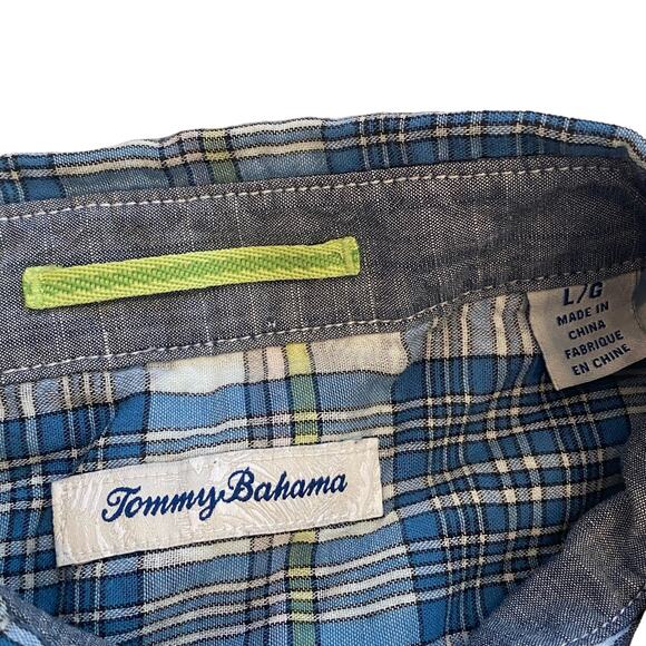 Tommy Bahama Shirt Mens Size Large Blue Plaid Flip Cuffs Button Up Long Sleeve - Picture 5 of 10